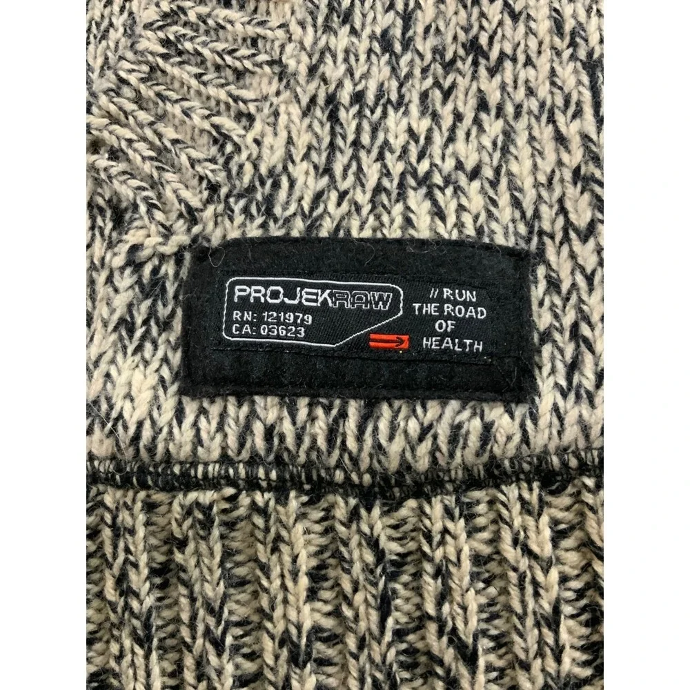 Projek Raw Knit Hoodie sweatshirt Mens Medium Black white Wool Elbow Patches EUC - Picture 3 of 9